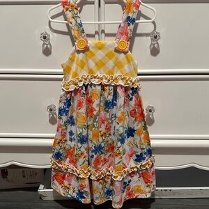 Jona Michelle Yellow Checkered and Floral Kids Dress